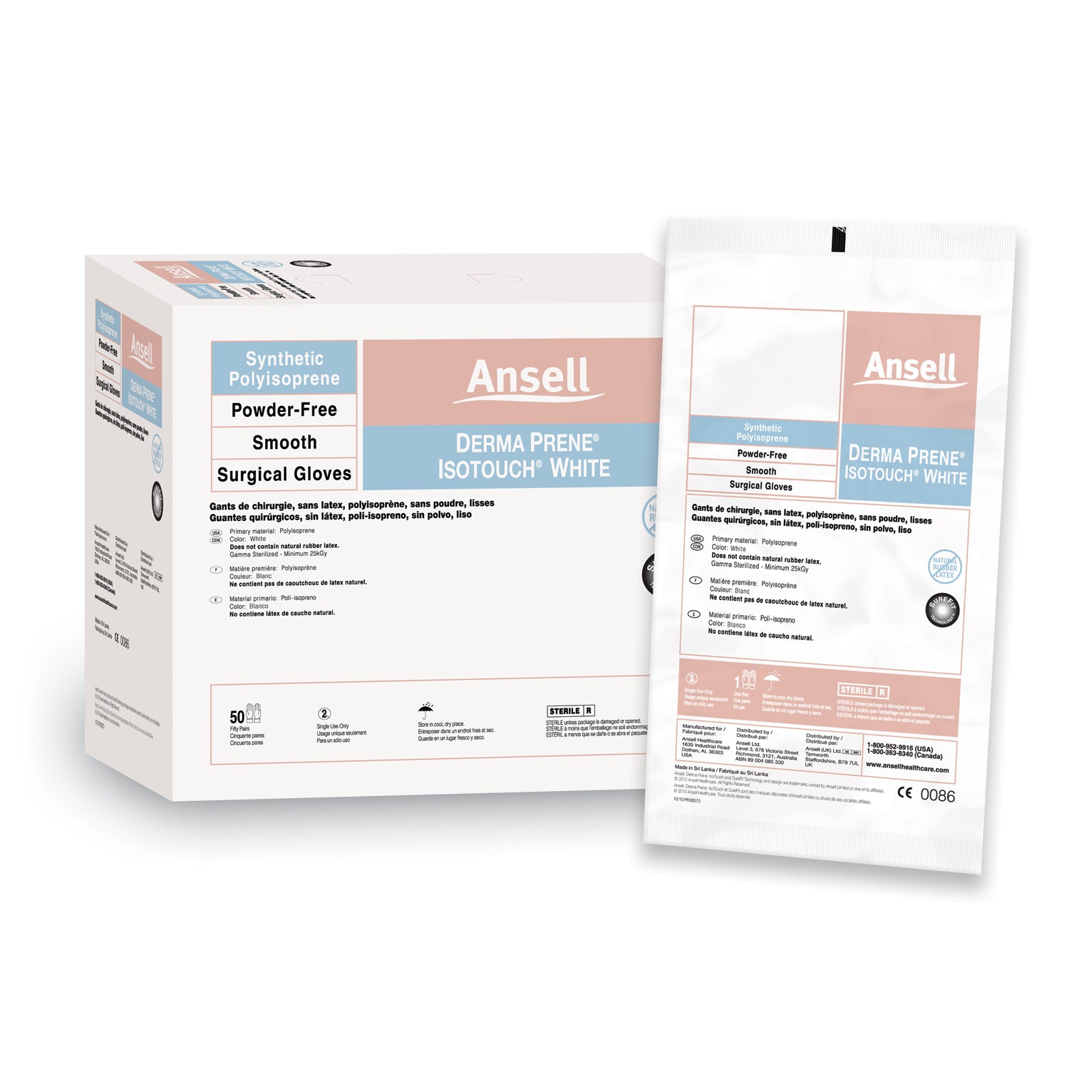 ANSELL GAMMEX® NON-LATEX PI WHITE POWDER-FREE SYNTHETIC SURGICAL GLOVES