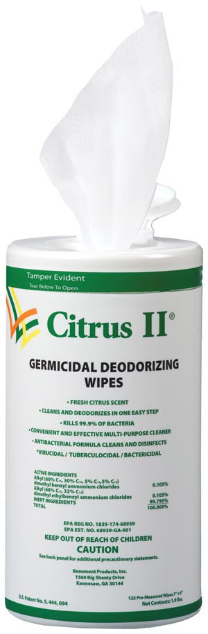 BEAUMONT CITRUS II GERMICIDAL CLEANING WIPES